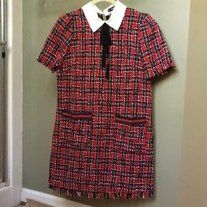 SHEIN read plaid tweed dress with bow tie